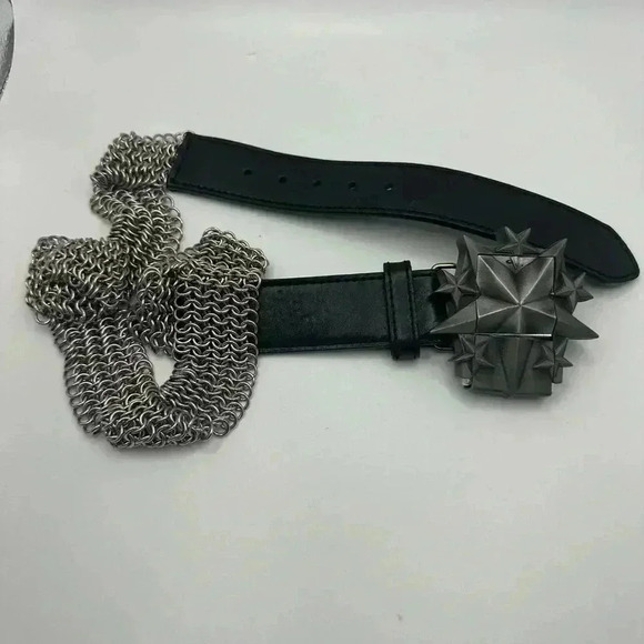 VTG 2005 HARLEY DAVIDSON Mesh Chain Leather BELT Star Heavy Metal Buckle Sz L